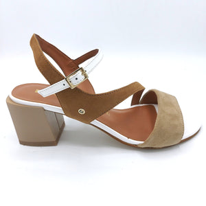 Donna serena 470692D cacao sughero bianco sandalo donna tacco 5 cm con tomaia in pelle scamosciata e braccialetto in vernice