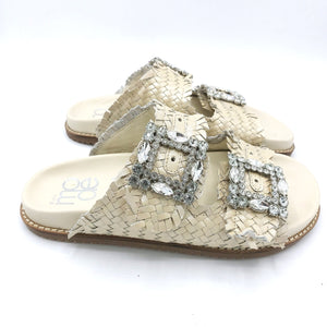 Studio Mode 271 beige ciabatta bassa gioiello con fibbie in strass e pelle intrecciata