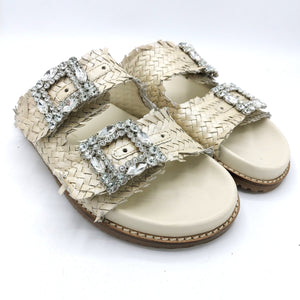 Studio Mode 271 beige ciabatta bassa gioiello con fibbie in strass e pelle intrecciata