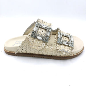 Studio Mode 271 beige ciabatta bassa gioiello con fibbie in strass e pelle intrecciata