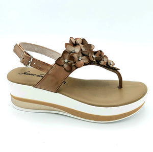 Fascino donna 13213 beige sandalo infradito con fiori e strass