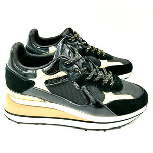 Replay RS4M0001S nero oro sneakers donna con lacci e inserti oro