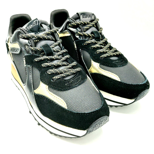 Replay RS4M0001S nero oro sneakers donna con lacci e inserti oro